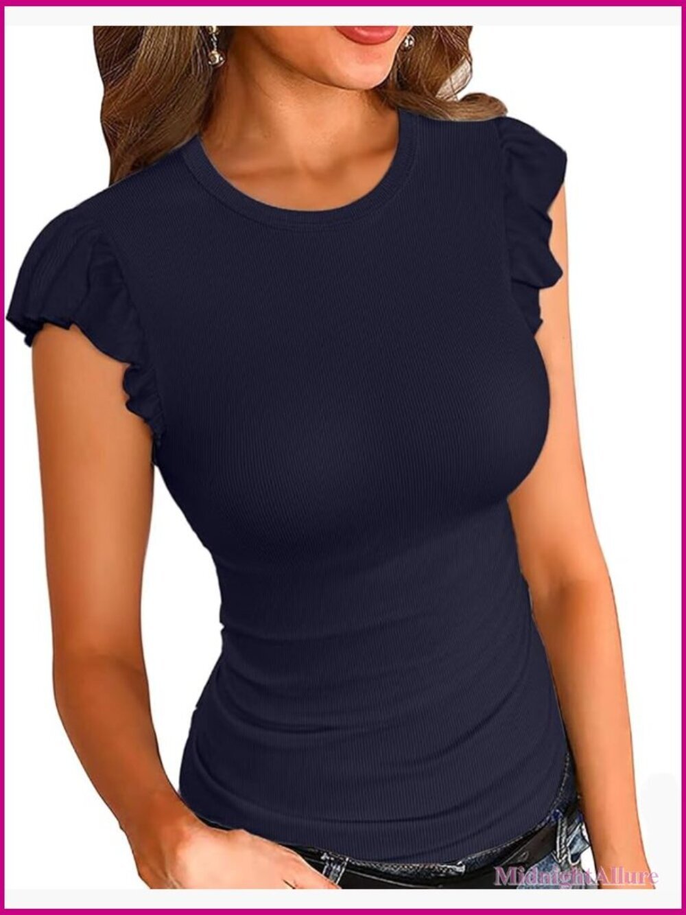 Ribbed Slim Fit Cap Sleeve T-Shirt Blouse Top